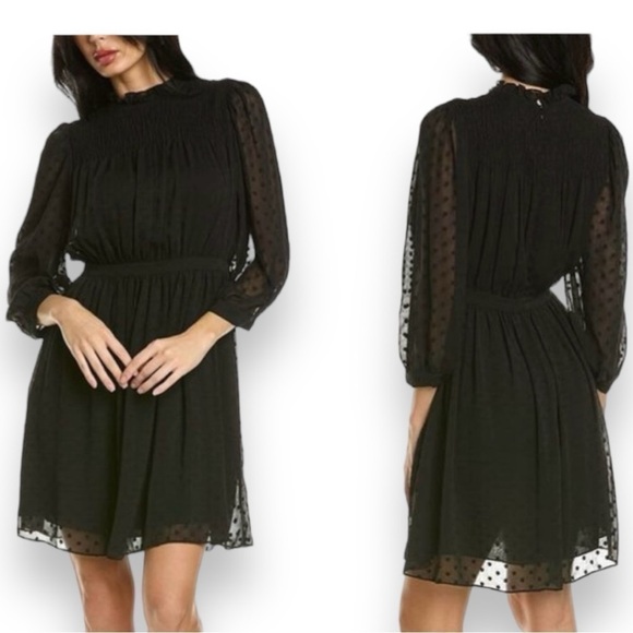 REBECCA Taylor Clip Dot Shirt Long Semi Sheer Sleeve Mini Dress NEW size 6 - Picture 6 of 11